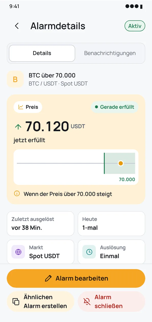 Jederzeit sehen, wo dein Alarm steht