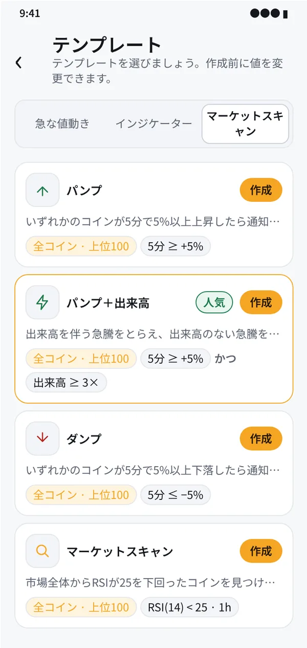 テンプレートで数秒でスタート