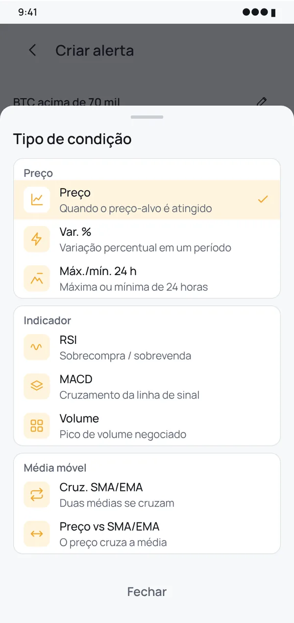 8 tipos de condição, de 1 minuto a 1 dia